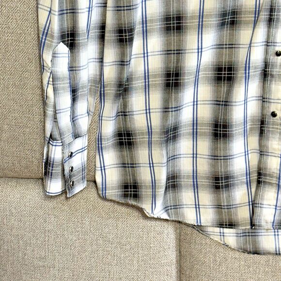Ely Cattleman Mens Long Sleeve Pearl Snap Western Shirt XL Blue Black Plaid - Picture 2 of 12
